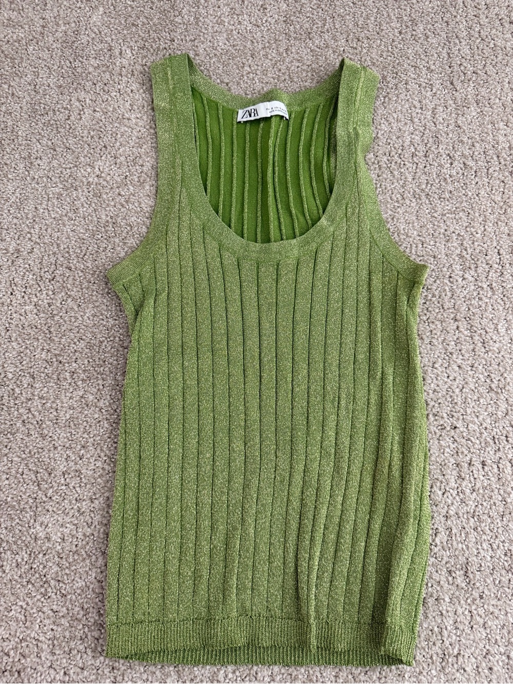 Zara Green Ribbed Metallic Tank Top